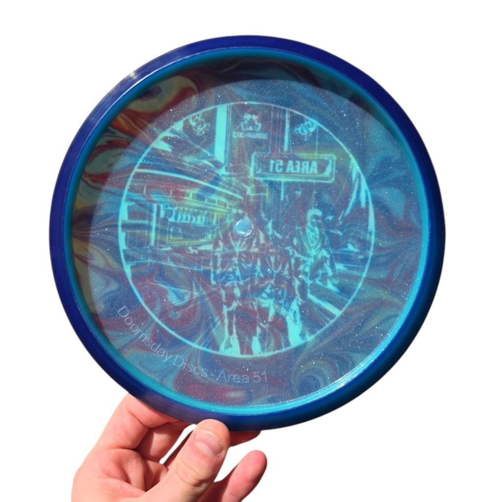 Hand-dyed Doomsday Area 51 in Clandestine plastic, underside view