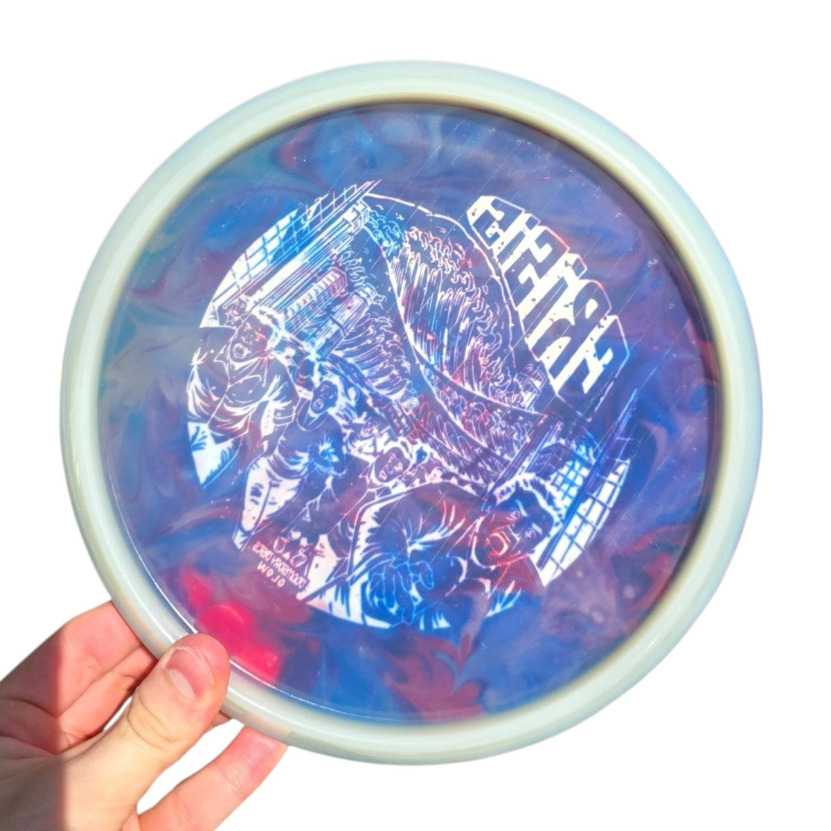 Hand-dyed Doomsday Crisis in Glow Isolation plastic, underside view