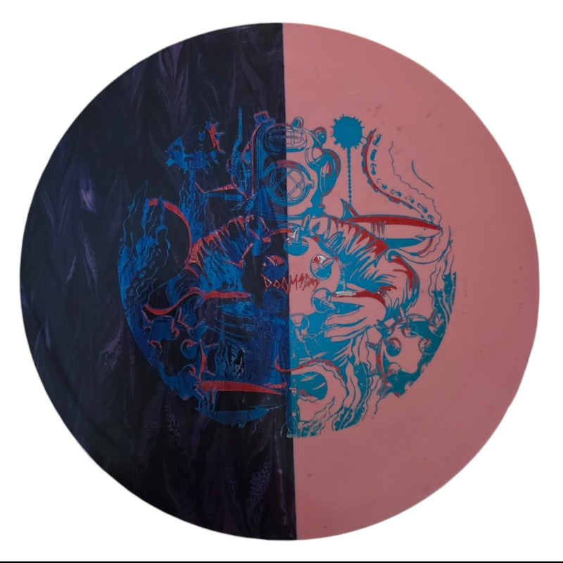 Purple and black half-mask dye on Doomsday Depth Charge in Clandestine plastic, product view 1