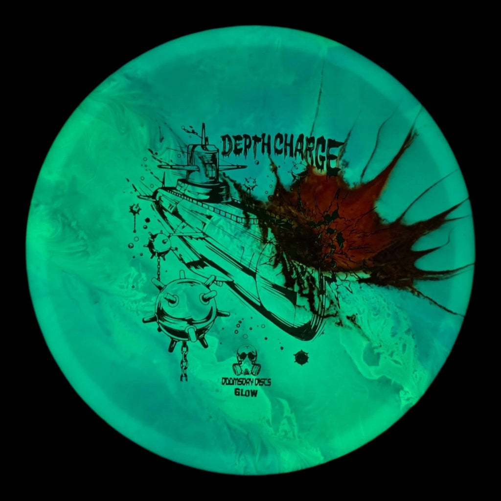 Blue and teal hand-dyed Doomsday Depth Charge in Glow Isolation plastic glowing green in the dark