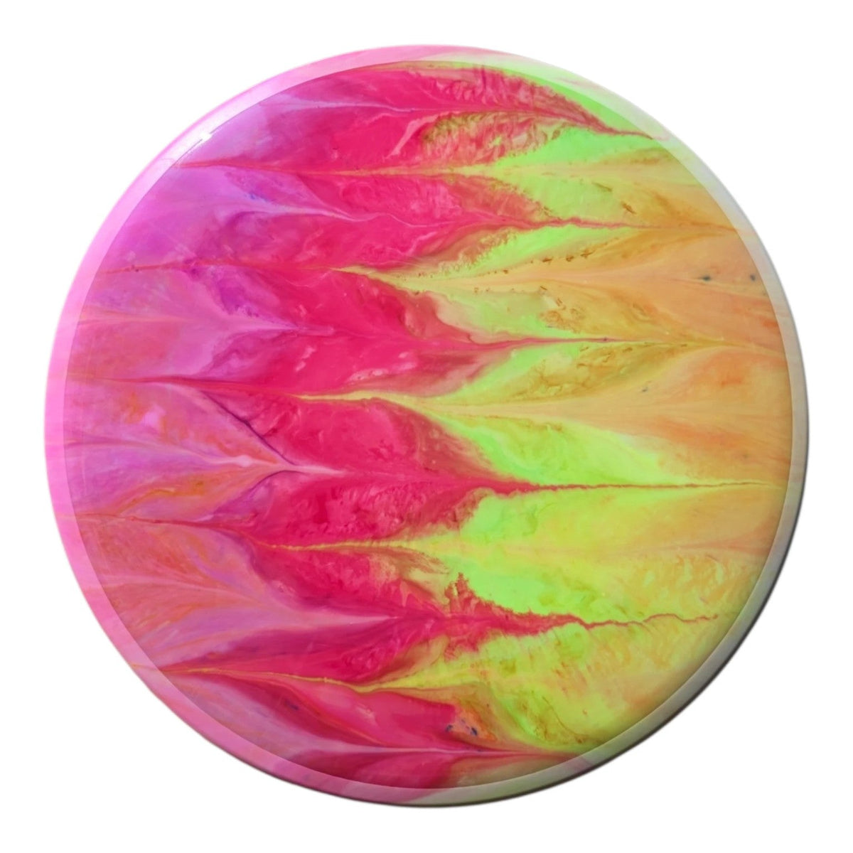 Pink and lime hand-dyed MVP Detour in Neutron plastic, front view