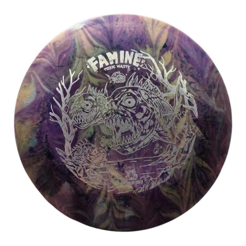Purple and green hand-dyed Doomsday Famine in Toxic Waste plastic, front view