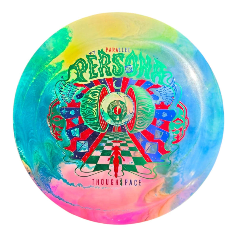 Blue and pink hand-dyed Thought Space Athletics Persona in Parallel plastic, front view
