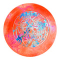 Orange and pink hand-dyed Doomsday Pestilence in Biohazard plastic, front view