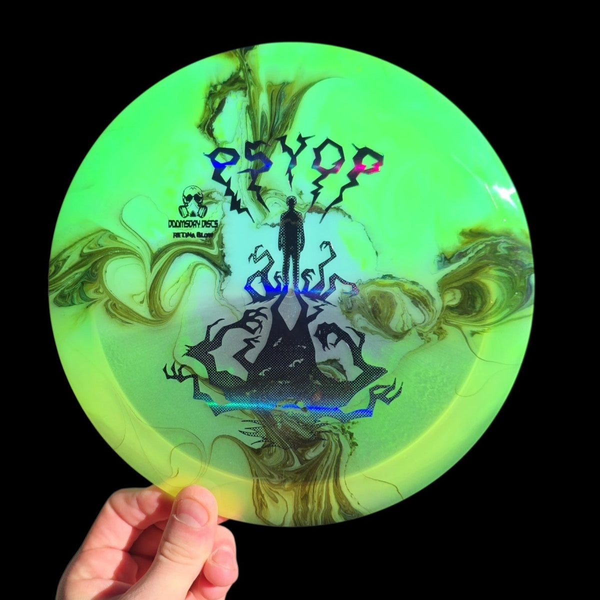Hand Dyed Psyop in Retina Glow Plastic: Green and Black - Doomsday Discs