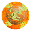 Orange and lime hand-dyed Doomsday Rot in Shockwave plastic, front view