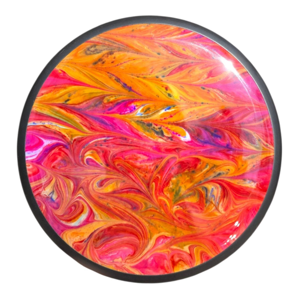 Orange and pink hand-dyed MVP Signal in Neutron plastic, front view