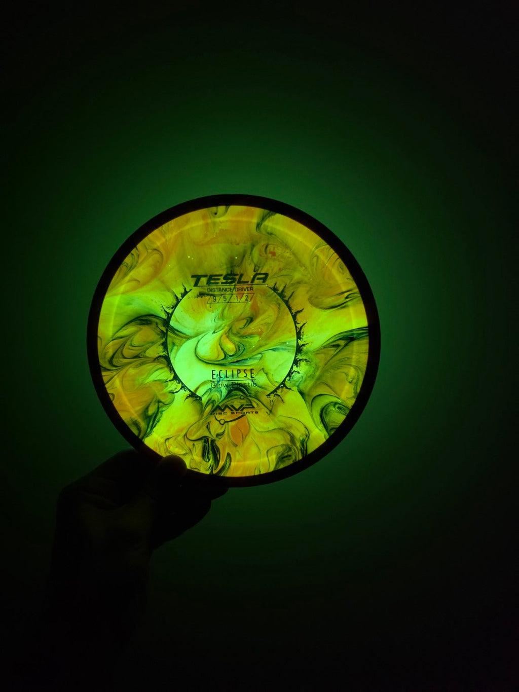 Hand Dyed Tesla in Eclipse Glow Plastic: Orange and Black - MVP Disc Sports