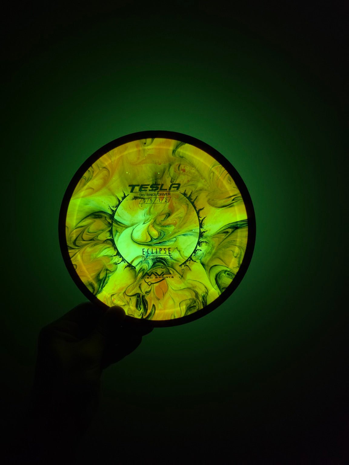 Hand Dyed Tesla in Eclipse Glow Plastic: Orange and Black - MVP Disc Sports