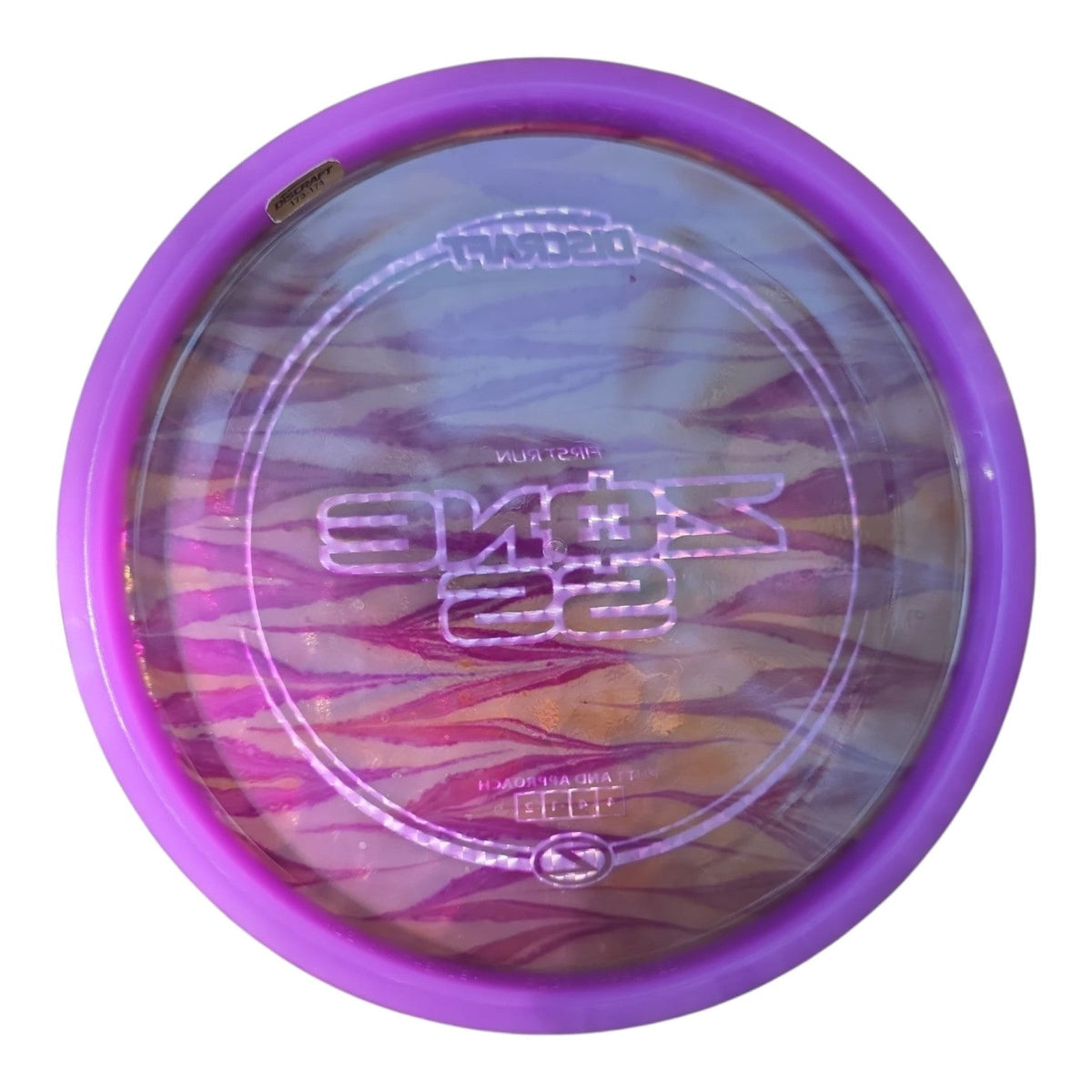 Hand-dyed Discraft First Run Zone SS in Z plastic, underside view