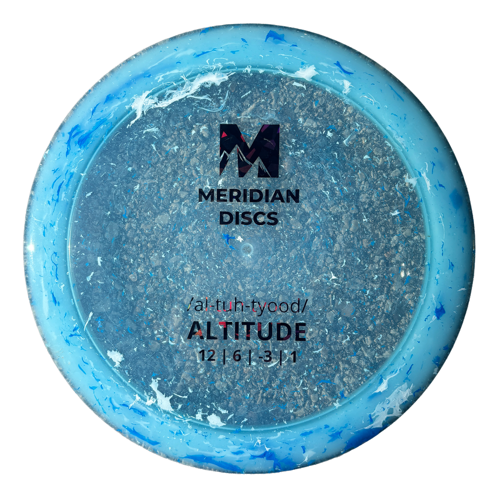 Blue Meridian Altitude in Marbled Clarus plastic with white and blue marbling.