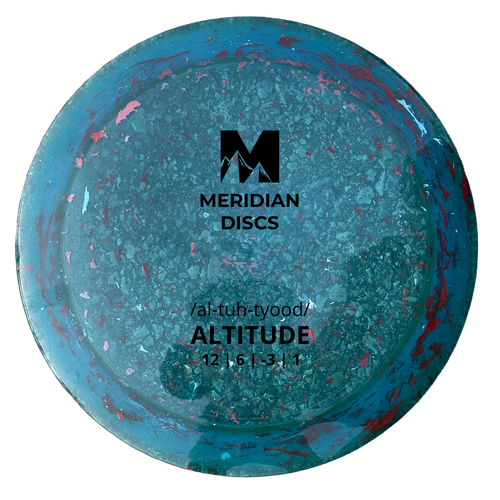 Teal Meridian Altitude in Marbled Clarus plastic with red and pale marbling.