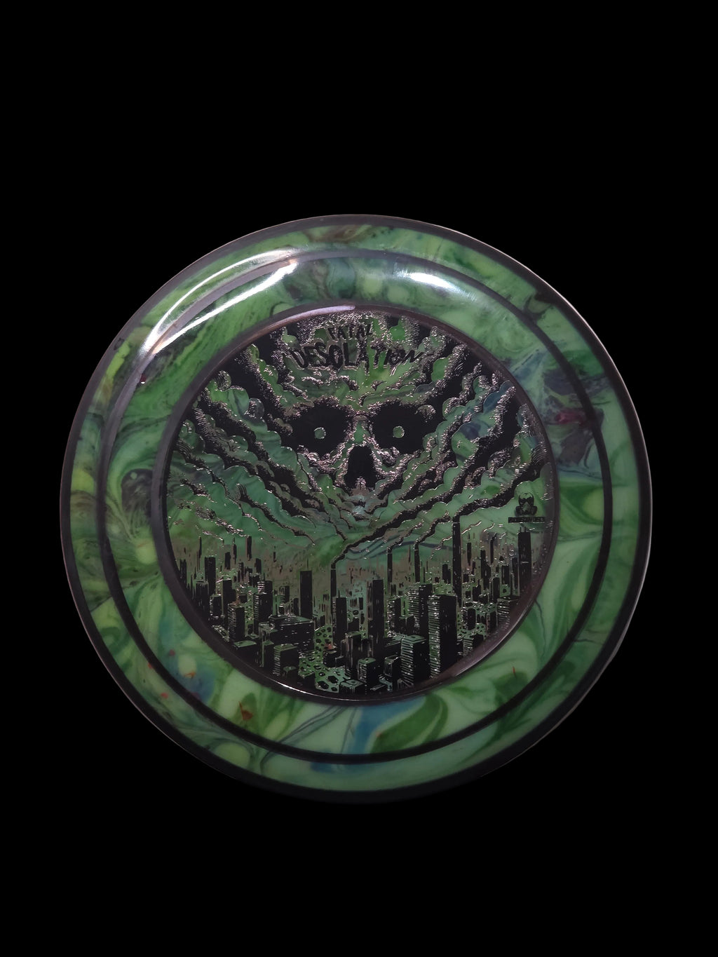 Custom hand-dyed Doomsday Discs Fatal Desolation disc golf disc featuring one-of-a-kind dye artwork